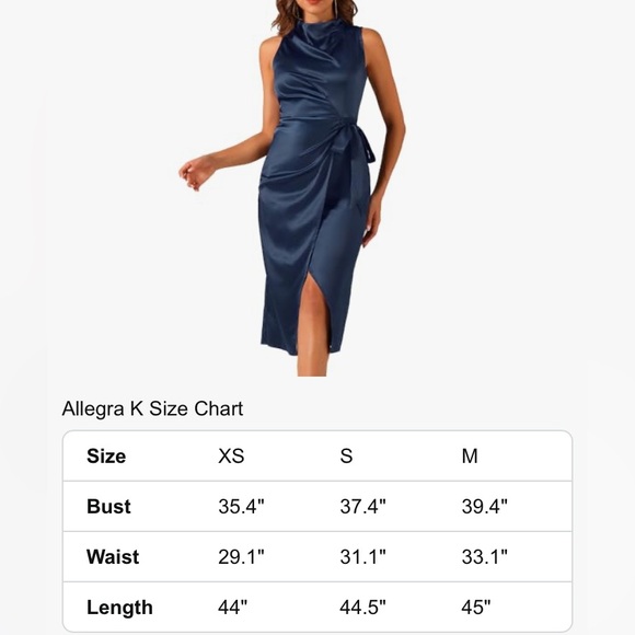 Allegra K Women Sleeveless Satin Dress Stand Collar Tie Ruched Waist Dress - Picture 6 of 13